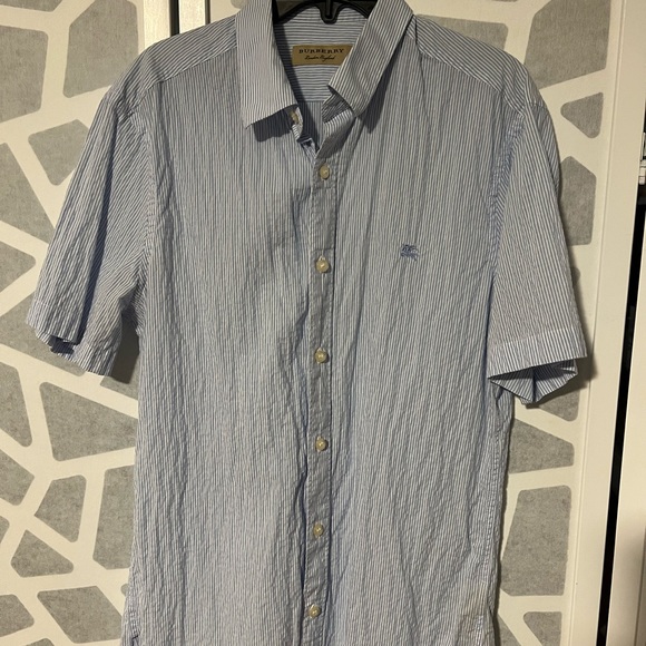 Mens Burberry Short Sleeve Button Up- Blue